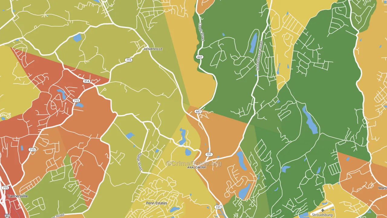 Analomink, PA Map of Robbery Rates