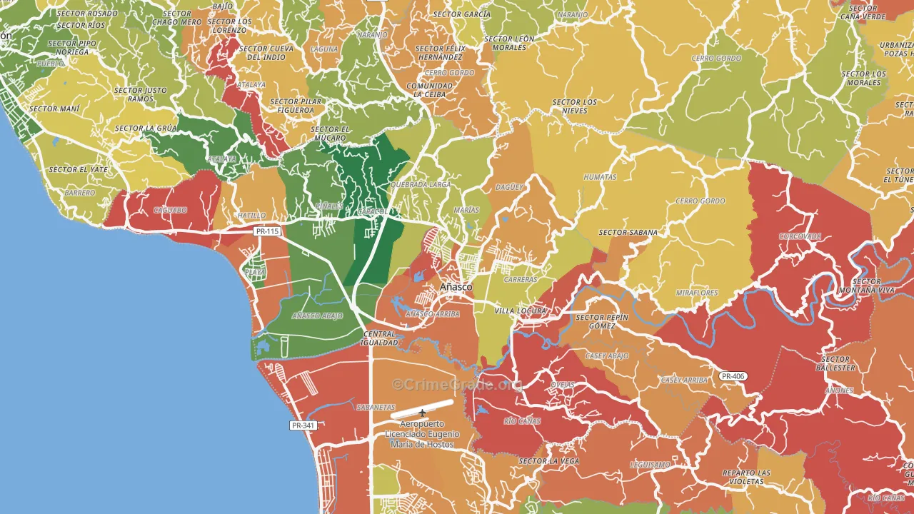 Anasco Municipio, PR Map of Robbery Rates