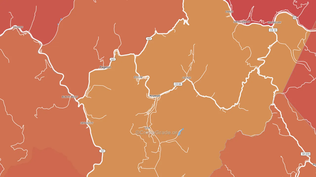 Anawalt, WV Map of Robbery Rates