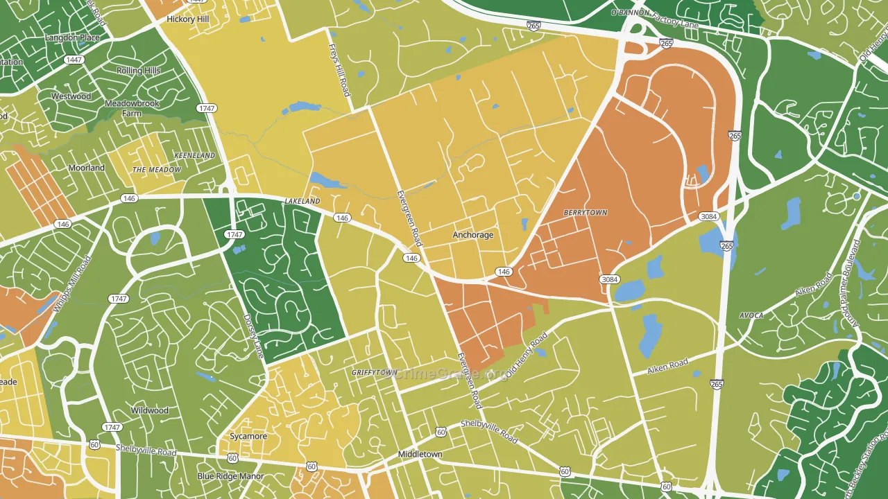 Anchorage, KY Map of Robbery Rates