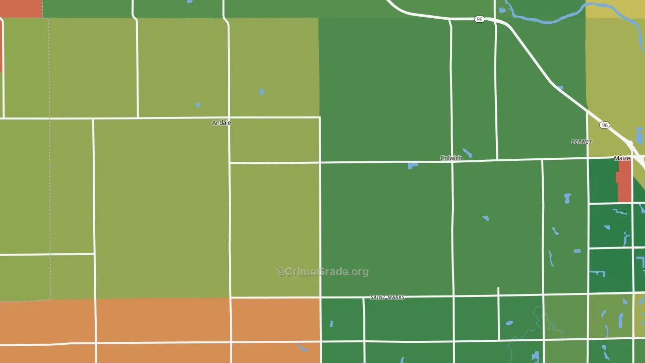 Andale, KS Map of Robbery Rates