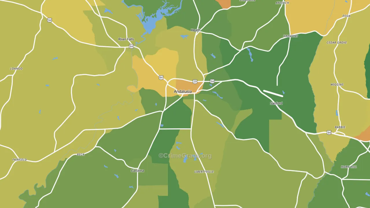 Andalusia, AL Map of Robbery Rates