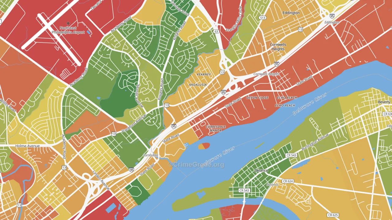 Andalusia, Bensalem, PA Map of Robbery Rates