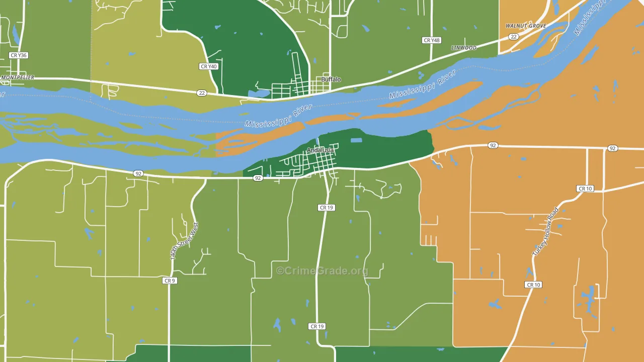 Andalusia, IL Map of Robbery Rates