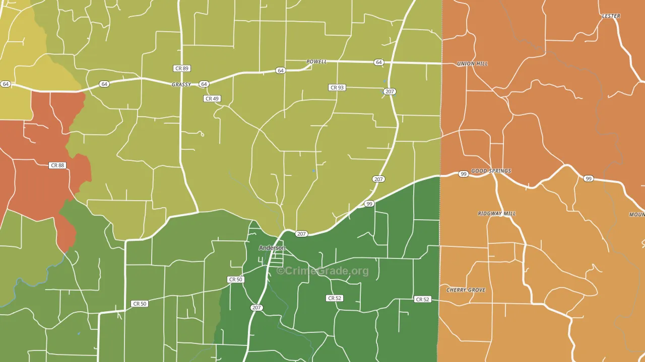Anderson, AL Map of Robbery Rates