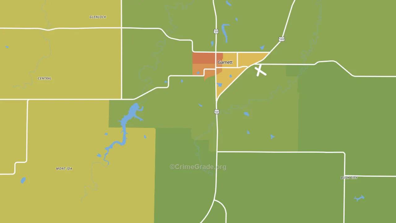Anderson County, KS Map of Robbery Rates