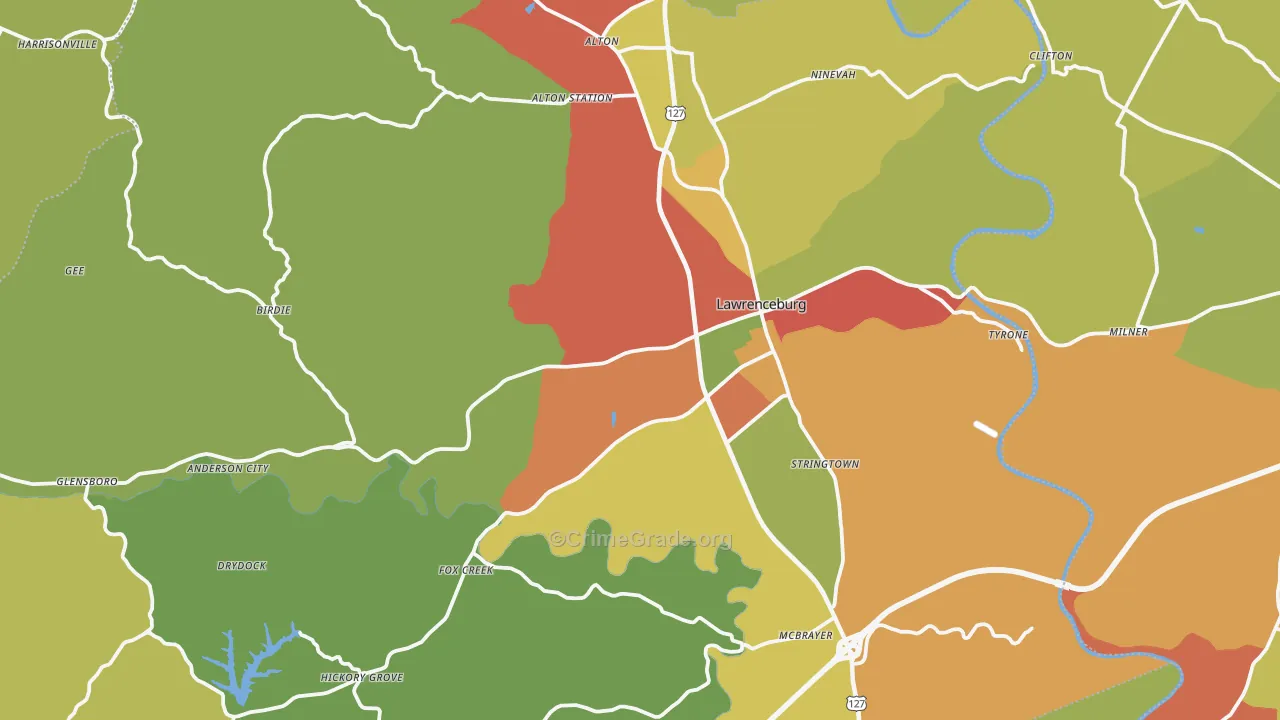 Anderson County, KY Map of Robbery Rates