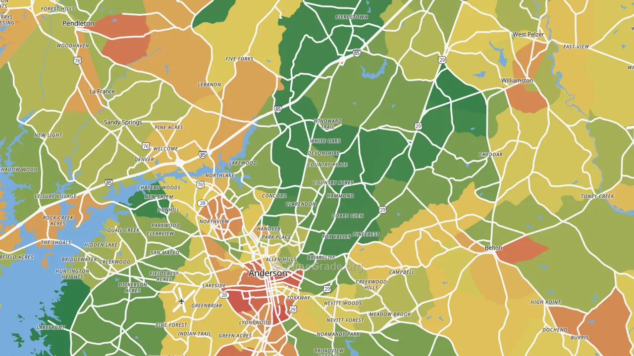 Anderson County, SC Map of Robbery Rates