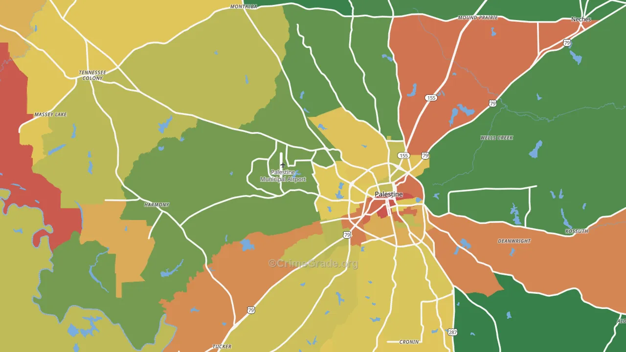 Anderson County, TX Map of Robbery Rates