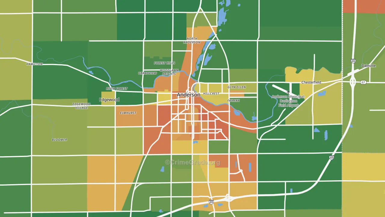 Anderson, IN Map of Robbery Rates