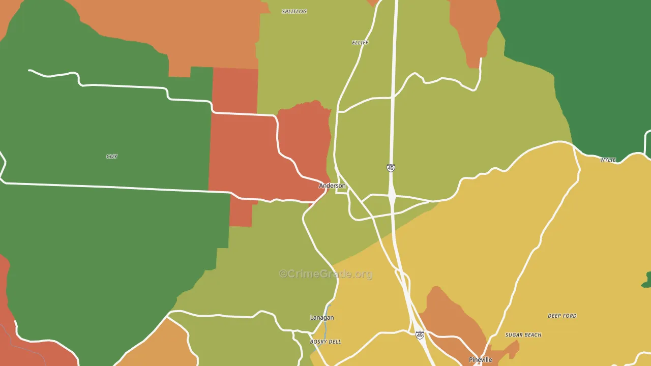 Anderson, MO Map of Robbery Rates