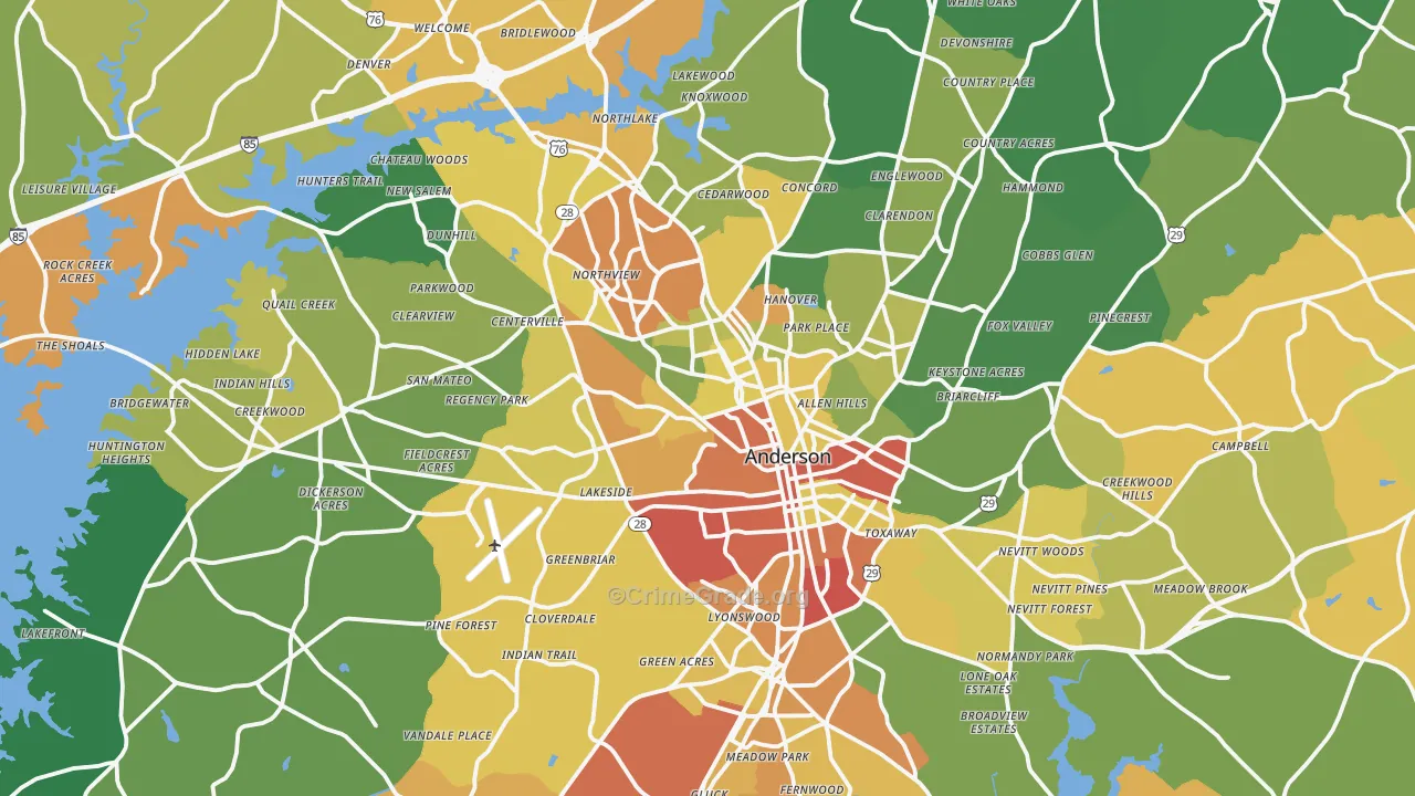 Anderson, SC Map of Robbery Rates