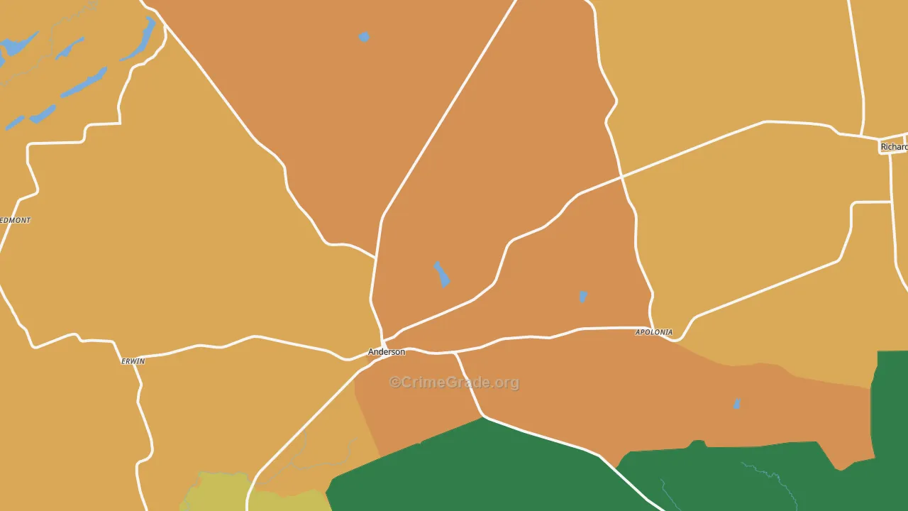 Anderson, TX Map of Robbery Rates