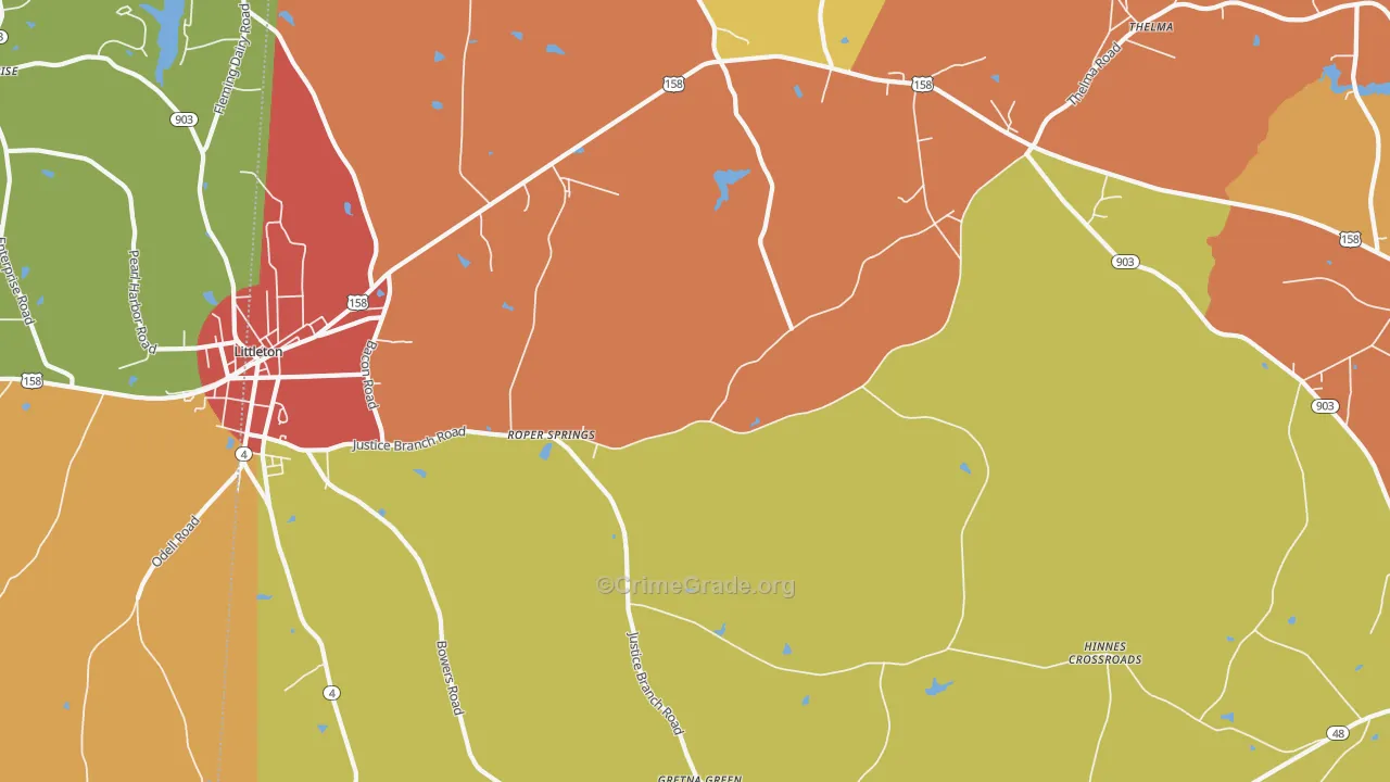Andersons Crossroads, NC Map of Robbery Rates