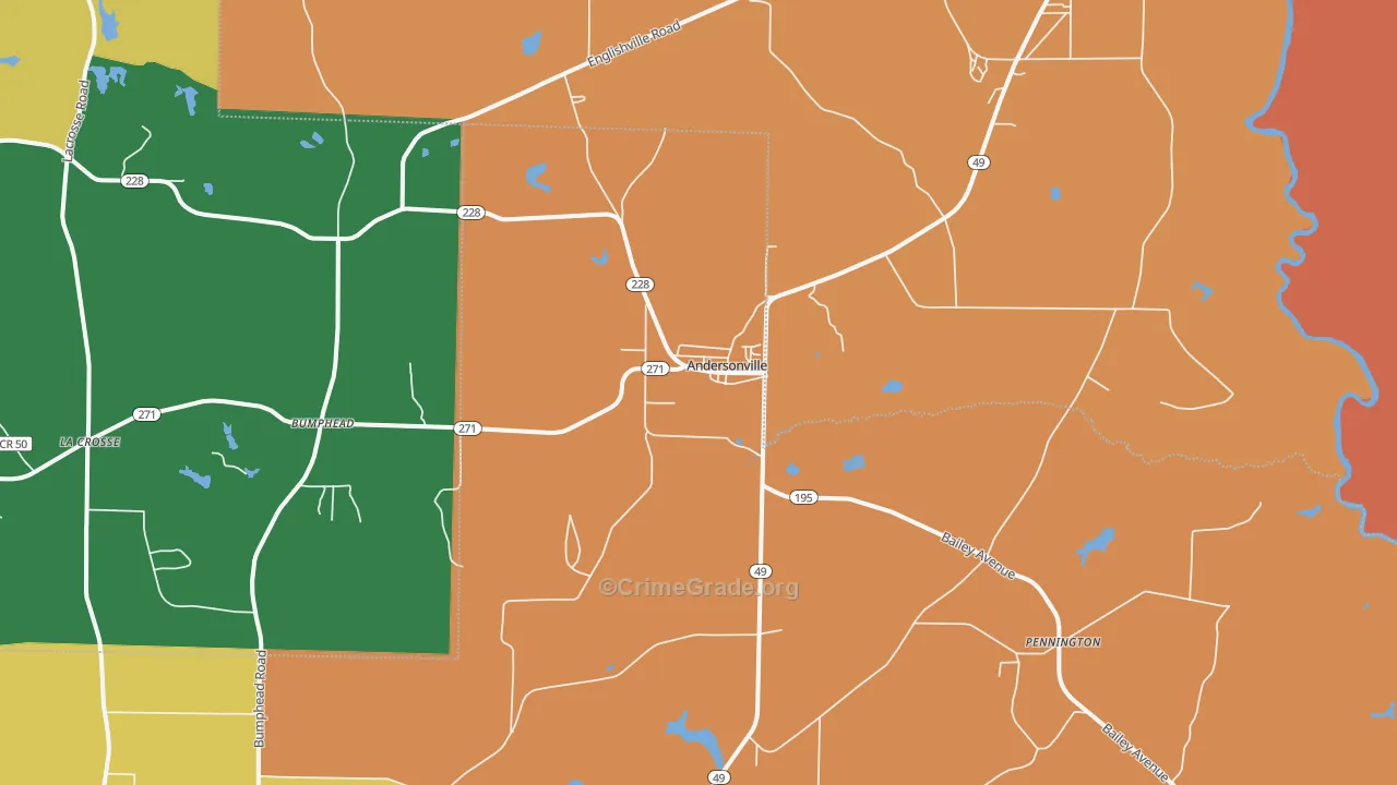Andersonville, GA Map of Robbery Rates
