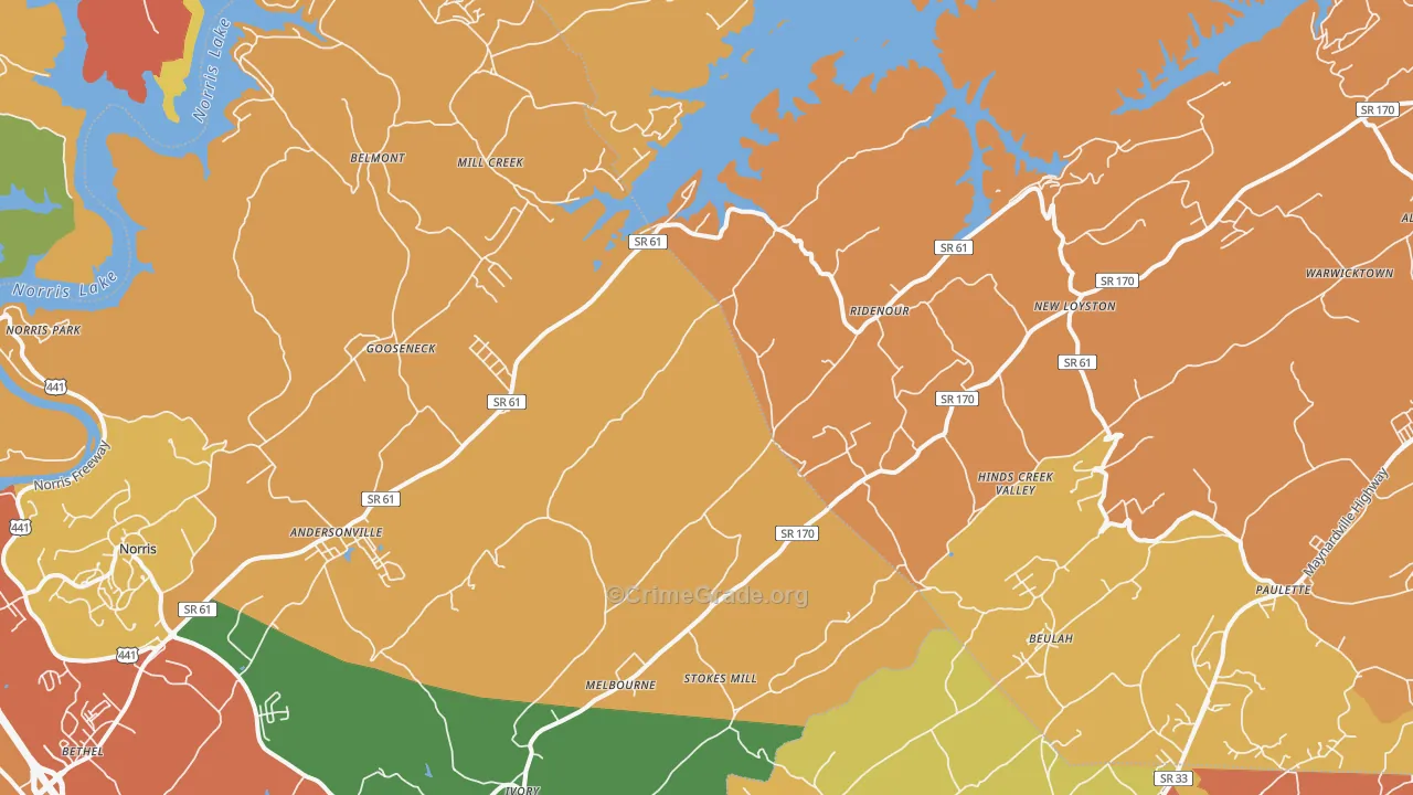Andersonville, TN Map of Robbery Rates