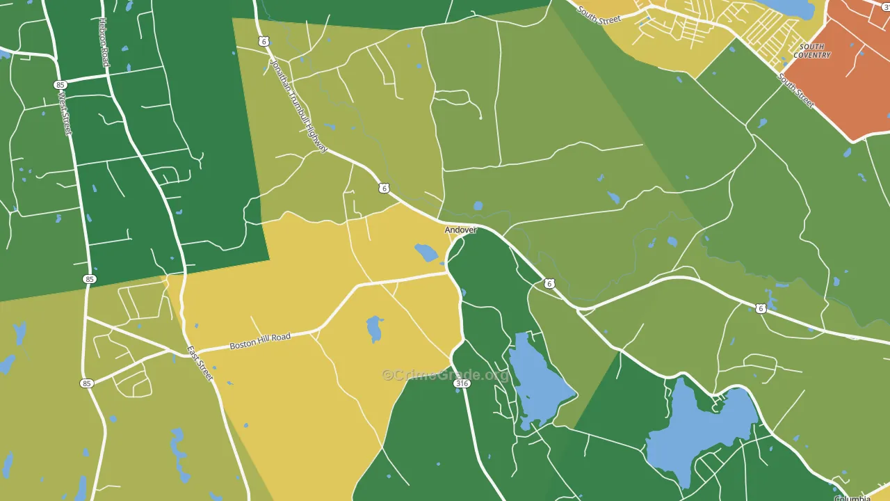 Andover, CT Map of Robbery Rates
