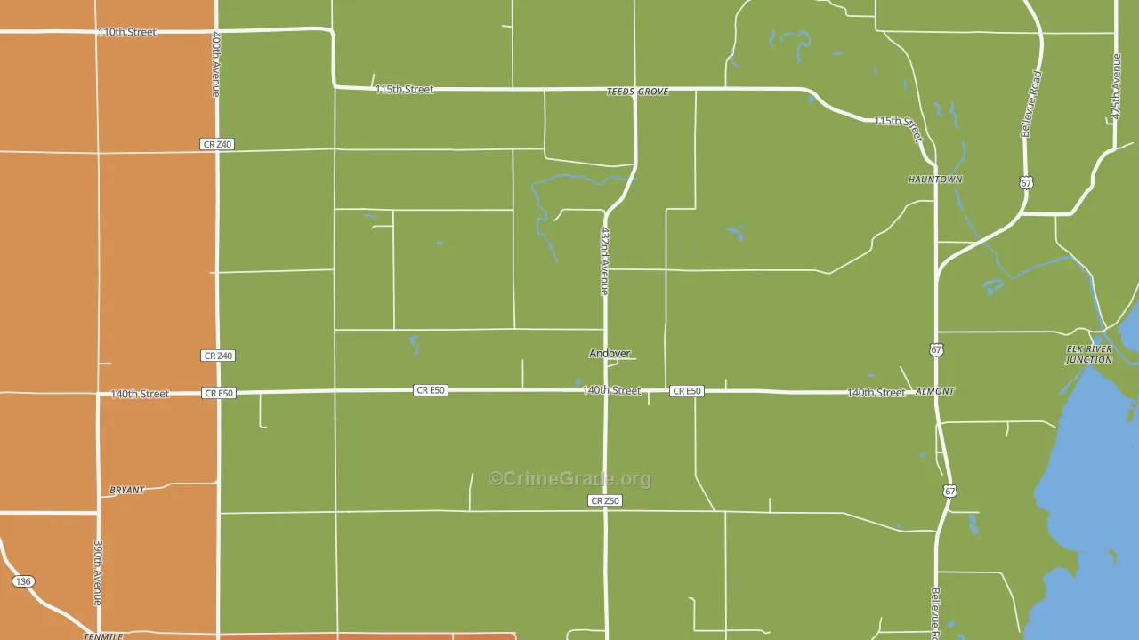 Andover, IA Map of Robbery Rates