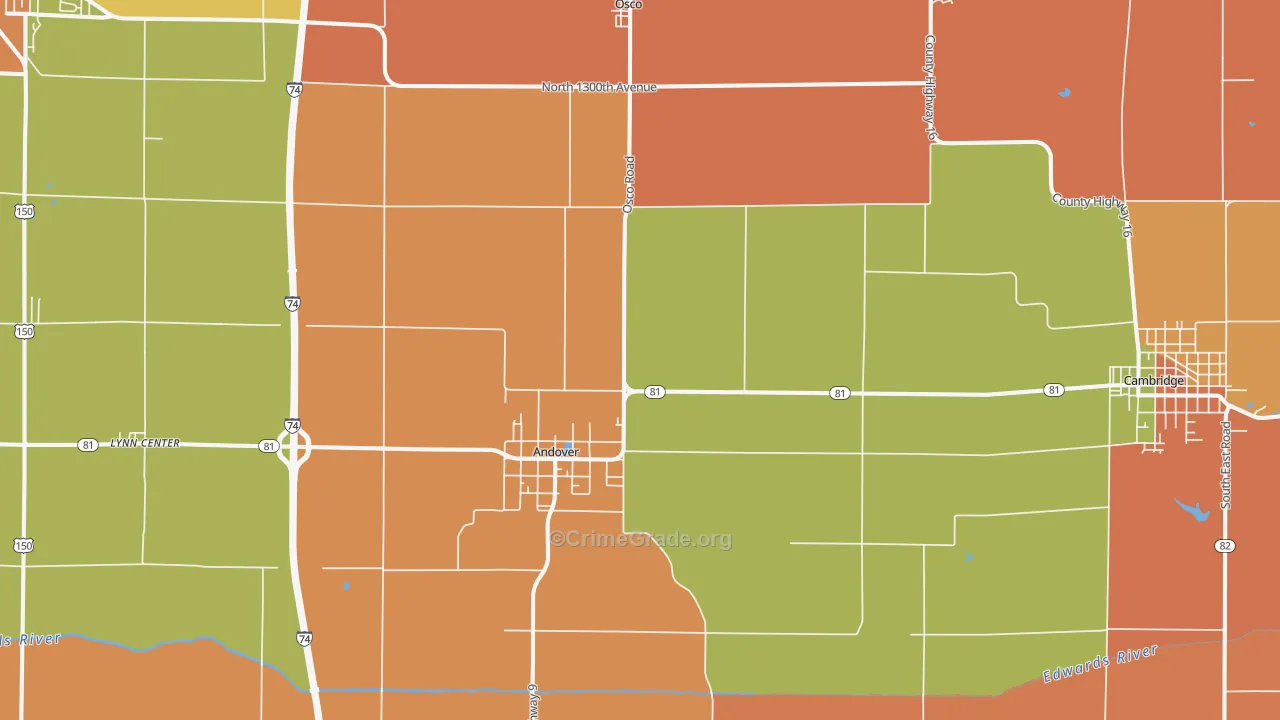 Andover, IL Map of Robbery Rates