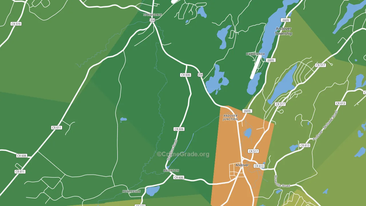 Andover Junction, NJ Map of Robbery Rates