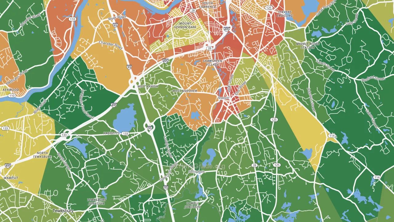 Andover, MA Map of Robbery Rates
