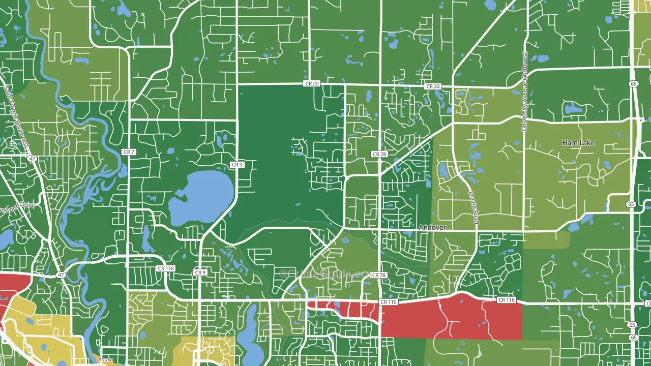 Andover, MN Map of Robbery Rates