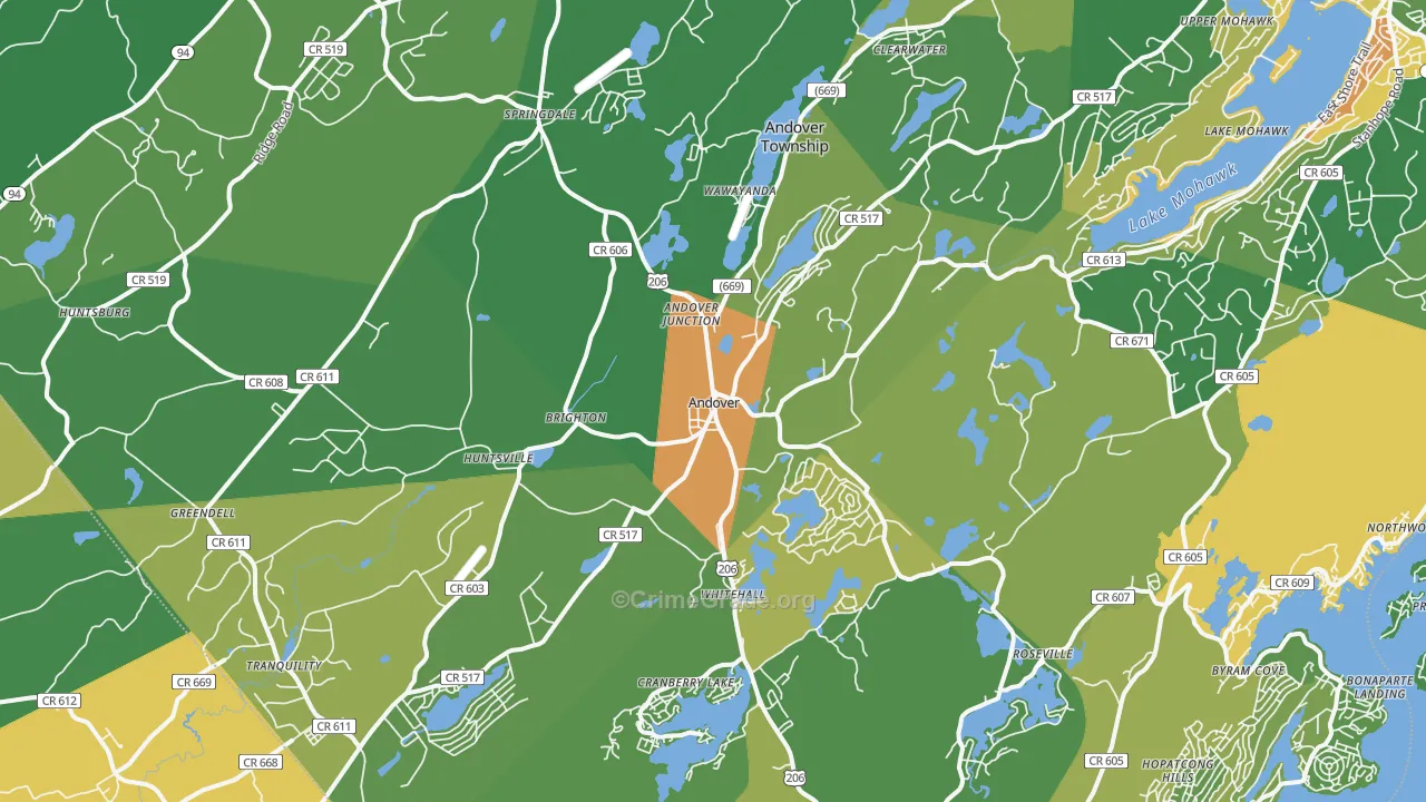 Andover, NJ Map of Robbery Rates