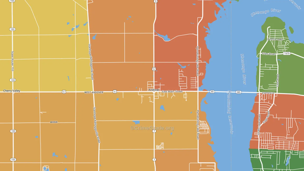 Andover, OH Map of Robbery Rates