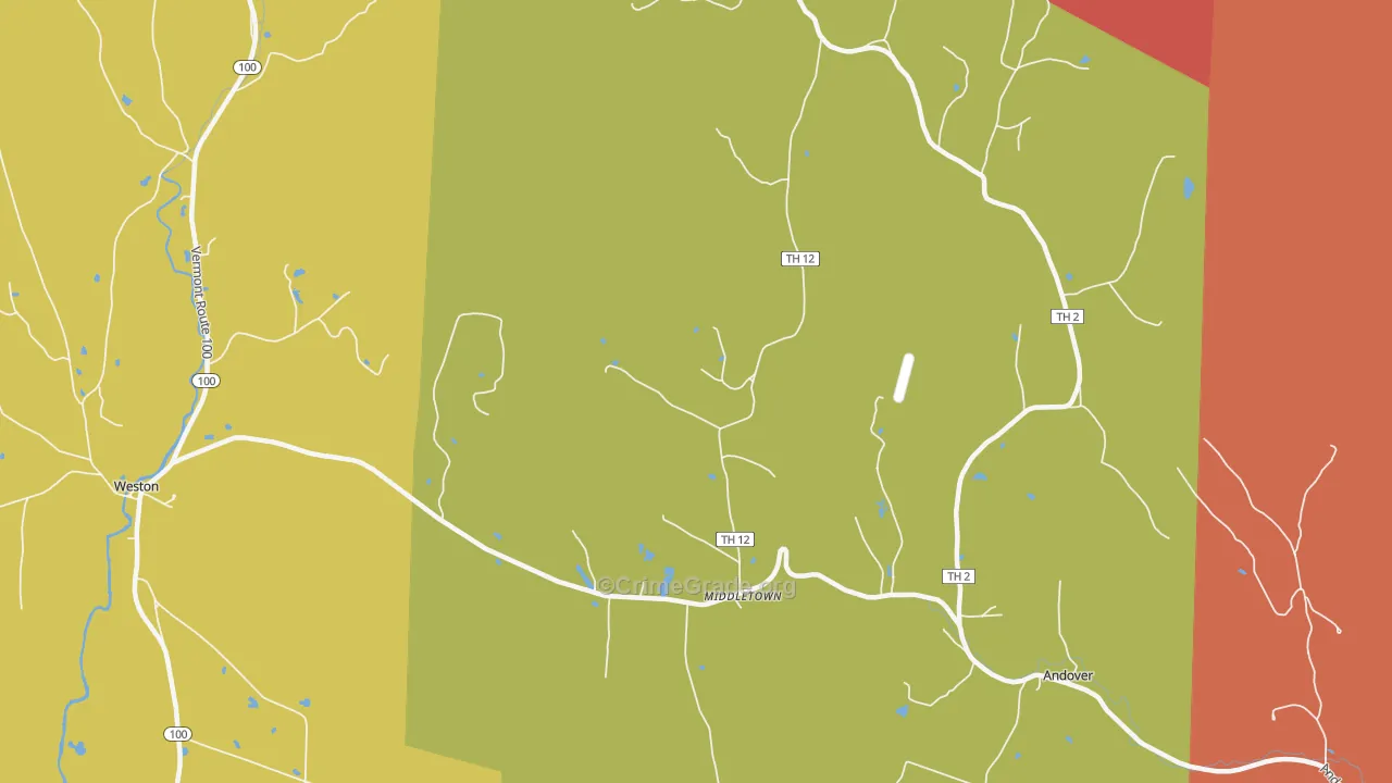 Andover, VT Map of Robbery Rates