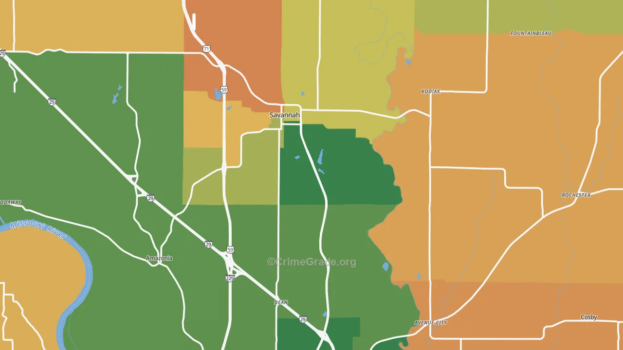 Andrew County, MO Map of Robbery Rates