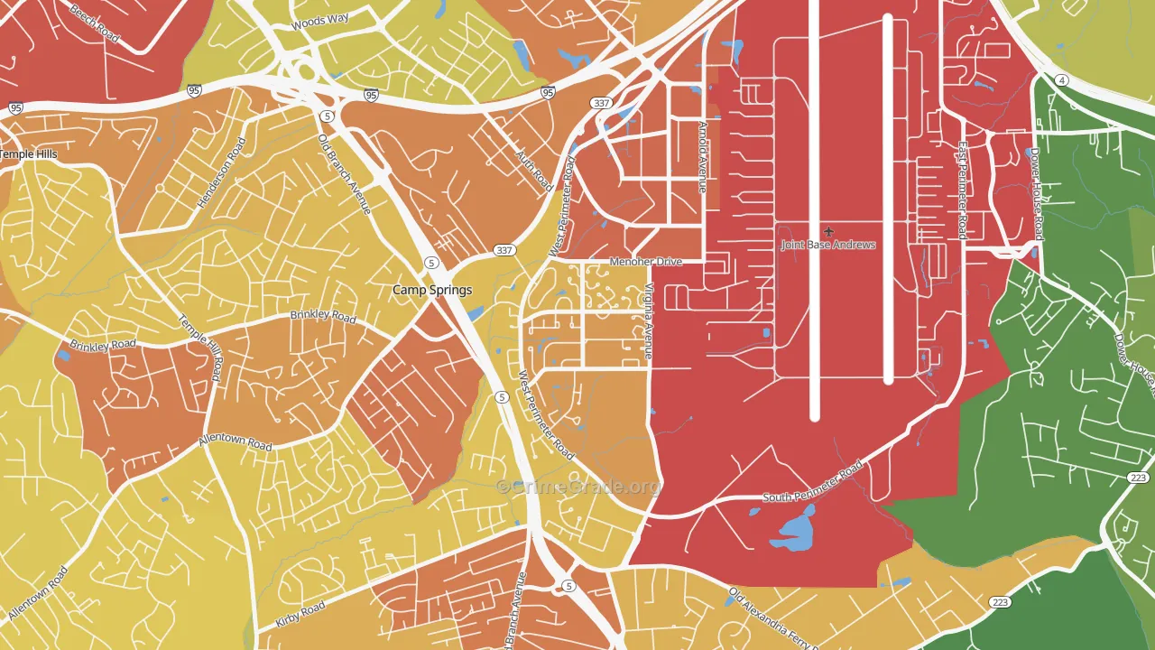 Andrews AFB, MD Map of Robbery Rates