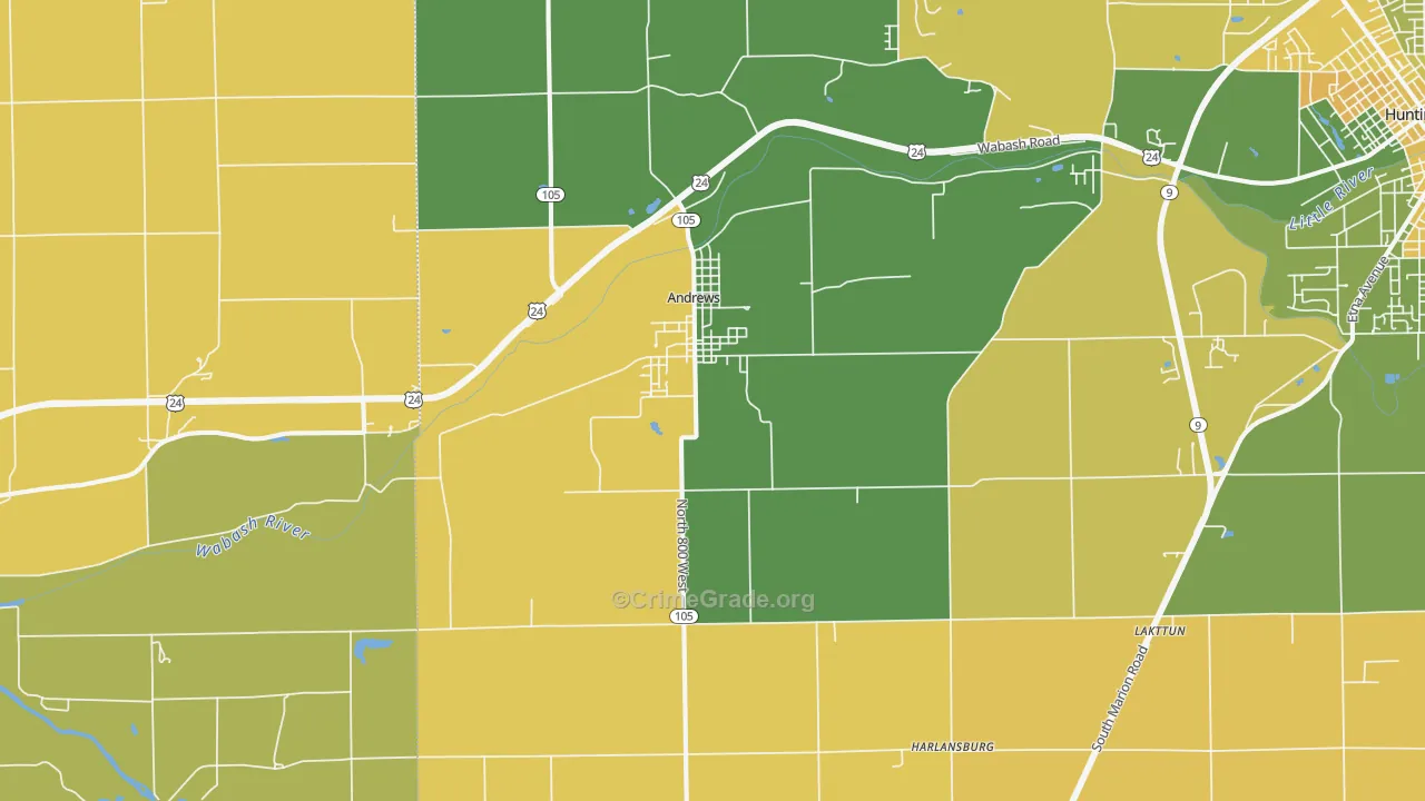Andrews, IN Map of Robbery Rates