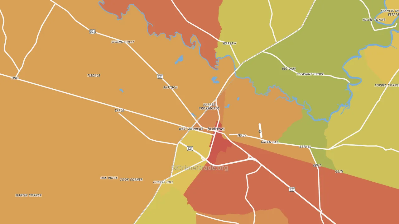 Andrews, SC Map of Robbery Rates