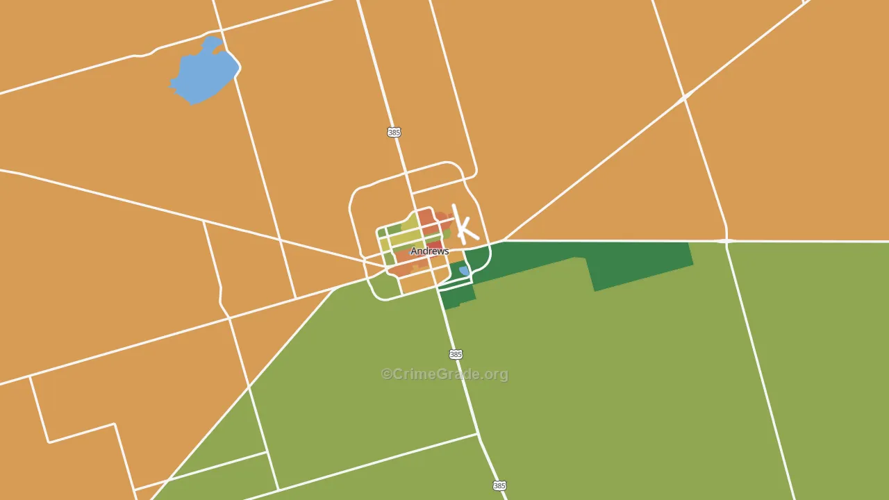 Andrews, TX Map of Robbery Rates