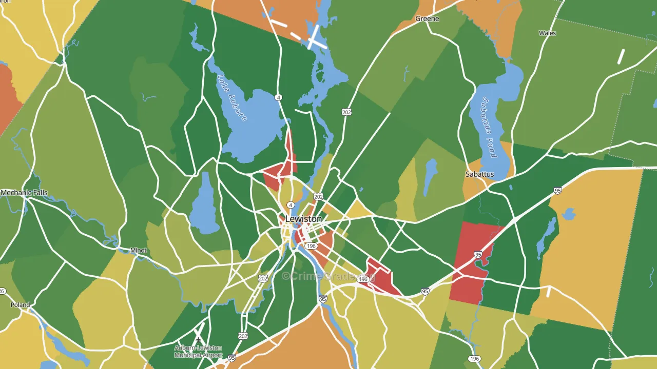 Androscoggin County, ME Map of Robbery Rates