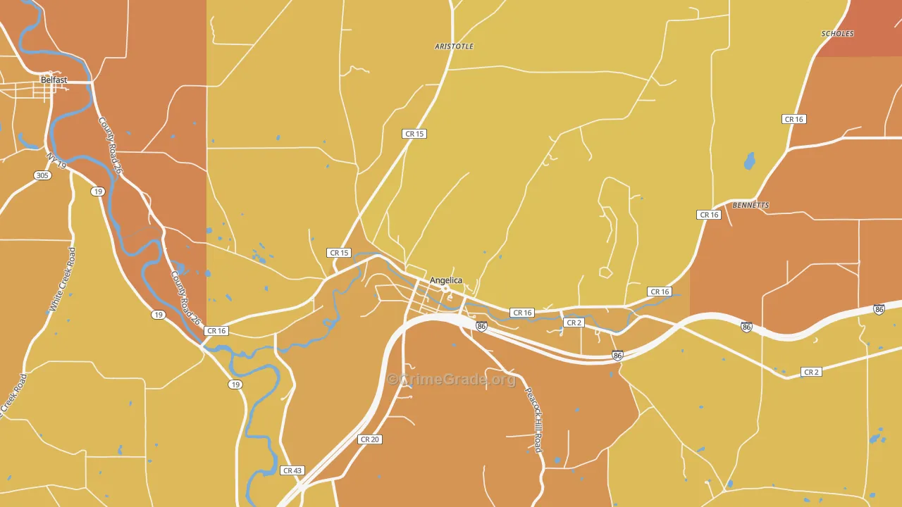 Angelica, NY Map of Robbery Rates