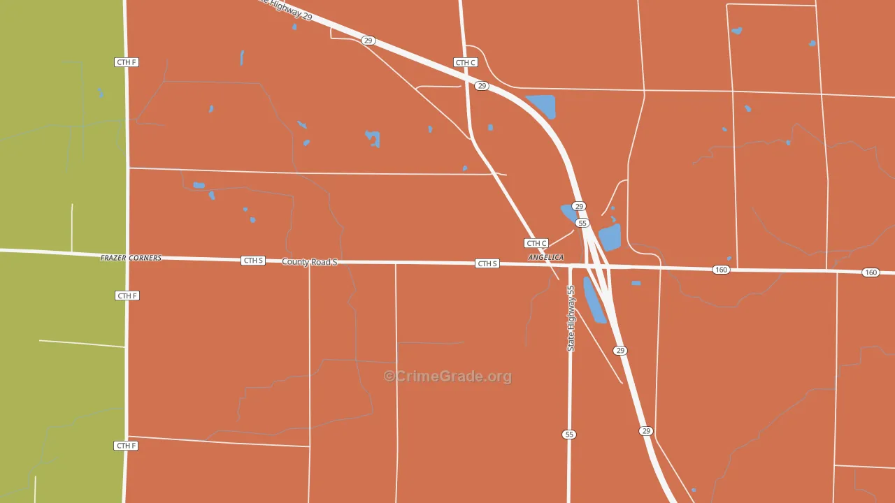 Angelica, WI Map of Robbery Rates