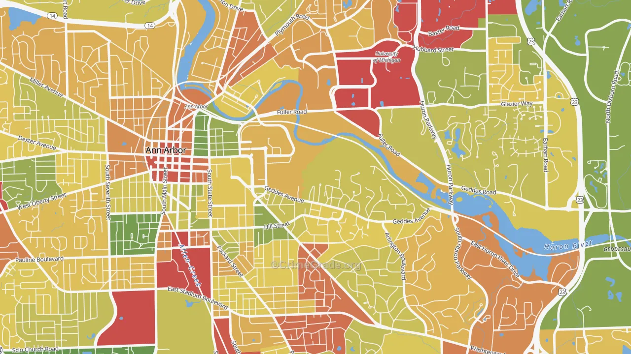 Angells, Ann Arbor, MI Map of Robbery Rates