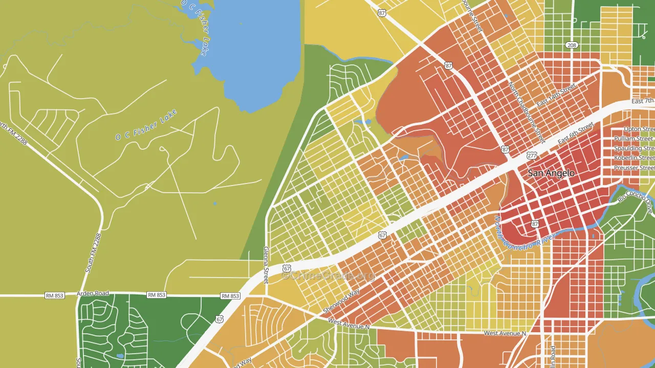 Angelo Heights, San Angelo, TX Map of Robbery Rates