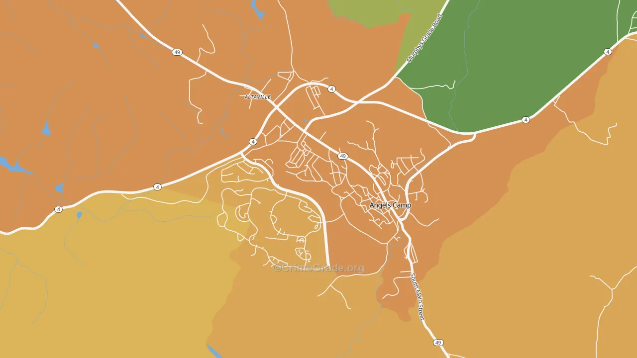 Angels, CA Map of Robbery Rates