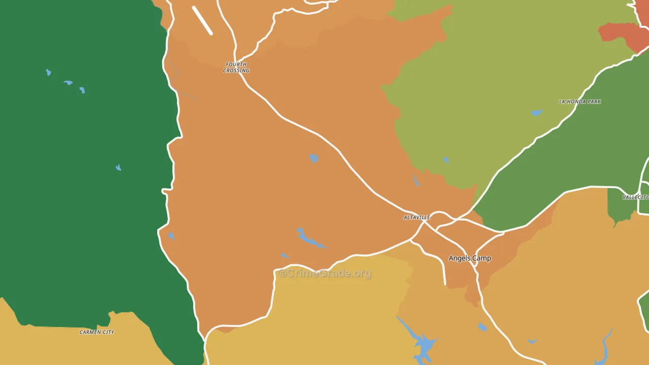 Angels Camp, CA Map of Robbery Rates