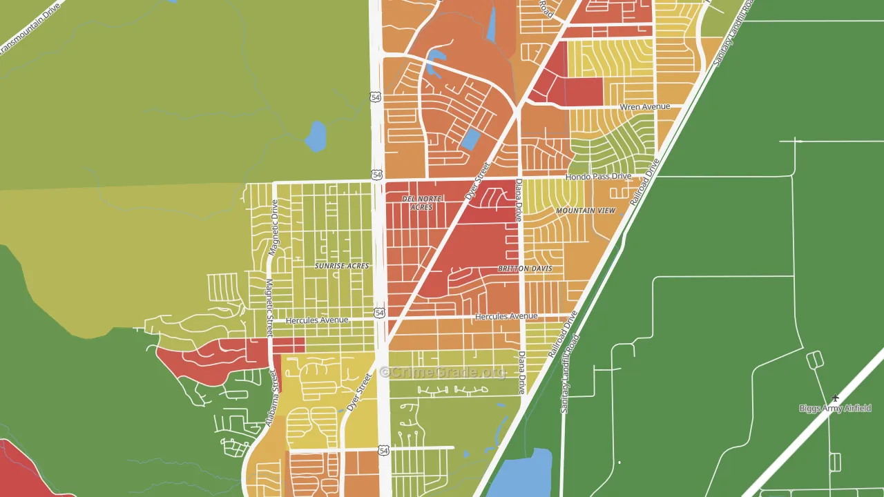 Angels Triangle, El Paso, TX Map of Robbery Rates