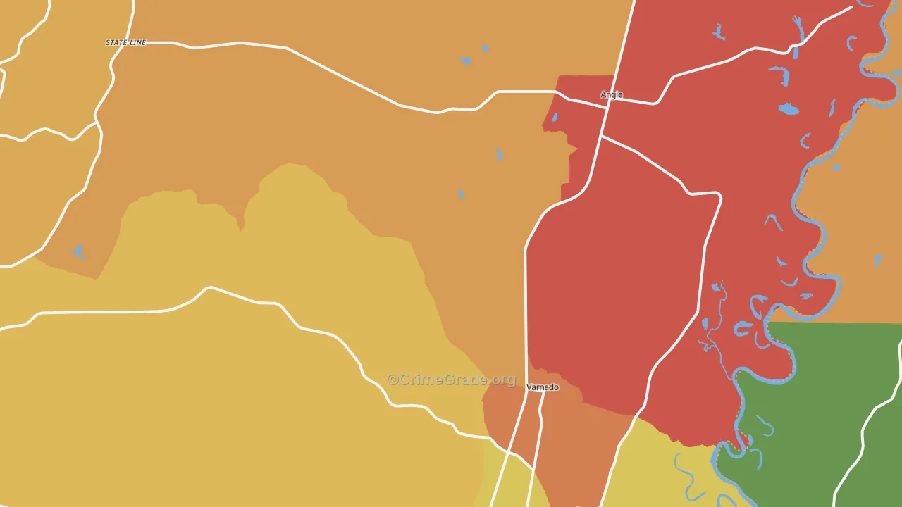 Angie, LA Map of Robbery Rates