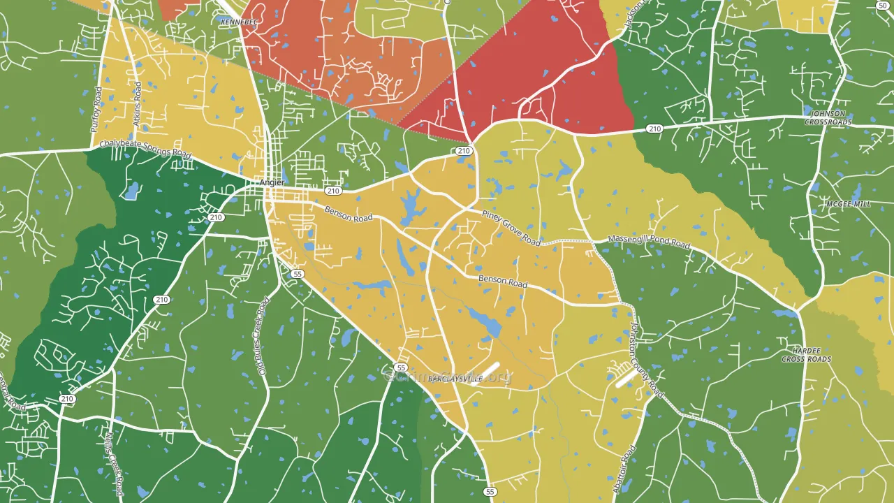 Angier, NC Map of Robbery Rates