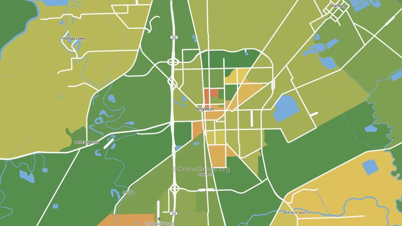 Angleton, TX Map of Robbery Rates