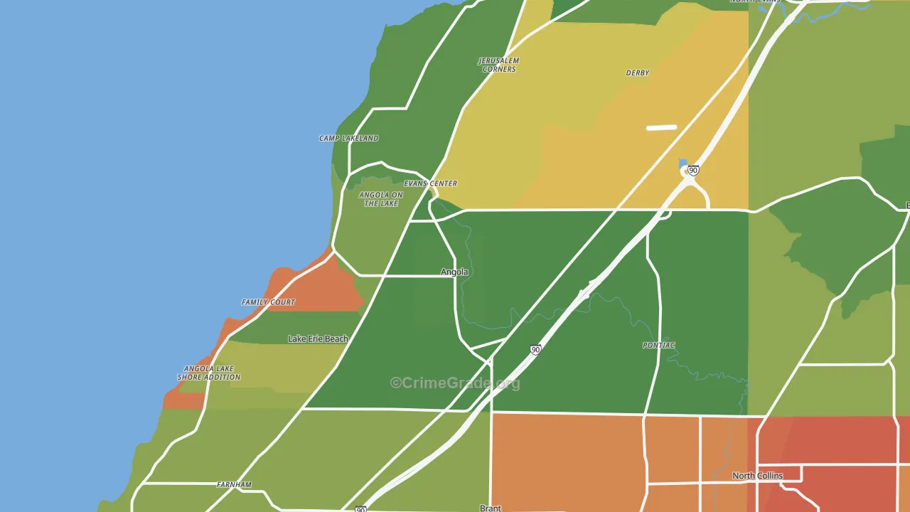 Angola, NY Map of Robbery Rates