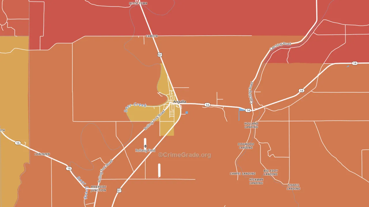 Anguilla, MS Map of Robbery Rates