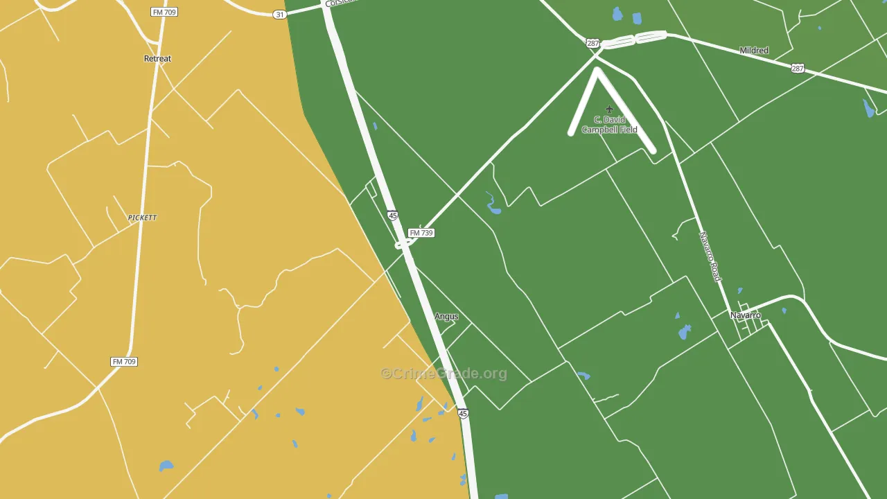 Angus, TX Map of Robbery Rates