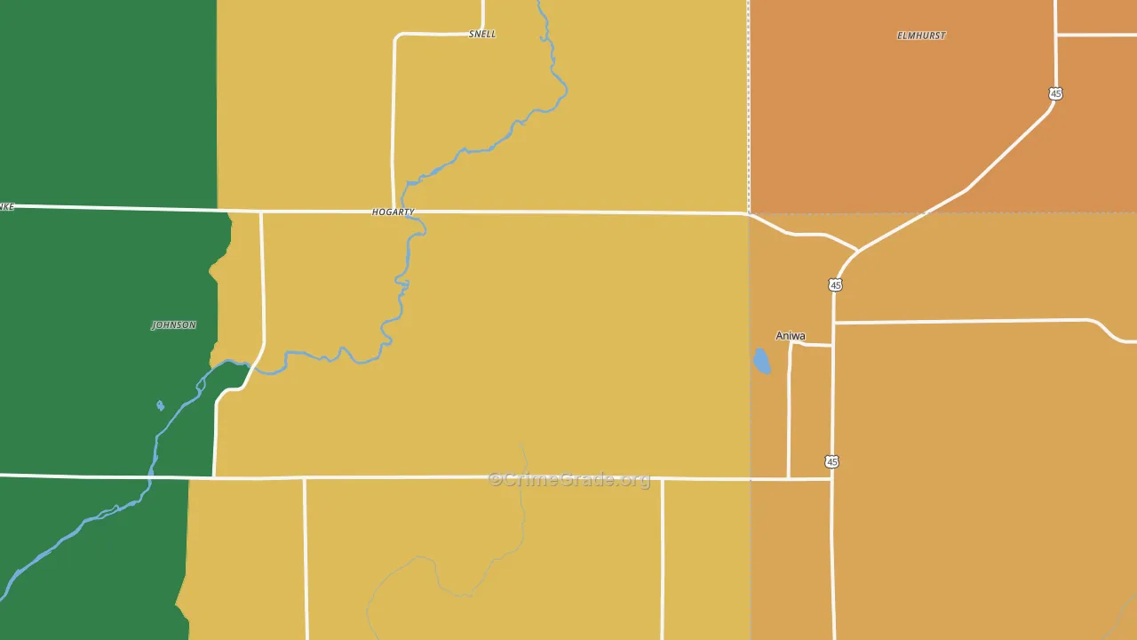 Aniwa, WI Map of Robbery Rates