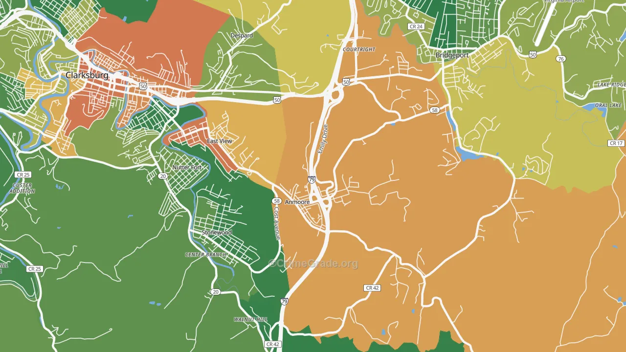 Anmoore, WV Map of Robbery Rates